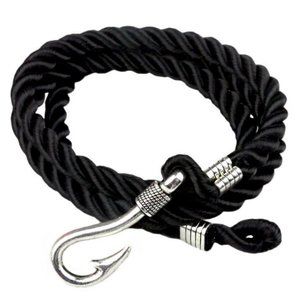 Fish Hook Entwined Cord Bracelet, Black